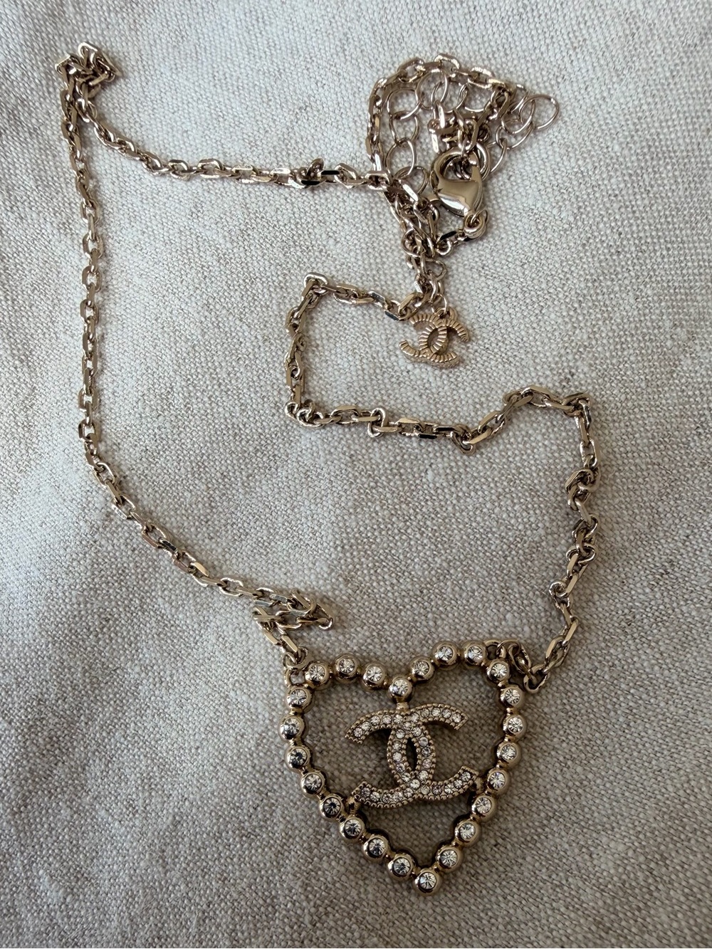 CHANEL Gold-Tone Crystal Heart Pendant Necklace